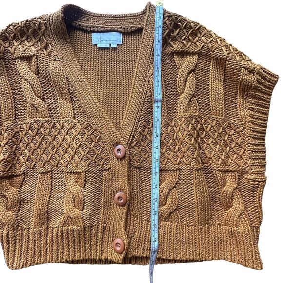 Anthropologie Women’s Orange Cropped Short Sleeve Cable Knit Cardigan Size S - Picture 8 of 10